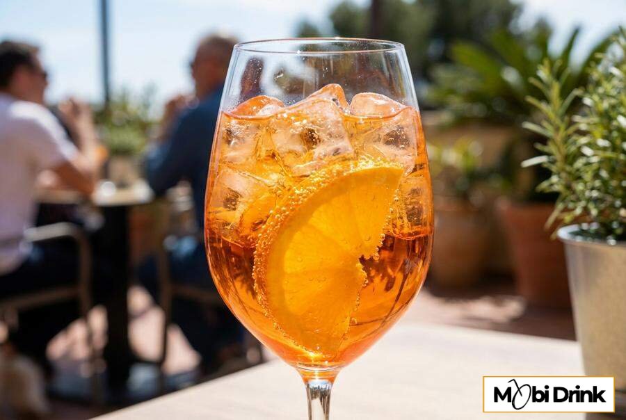 Kieliszek z pomarańczowym drinkiem Aperol Spritz i lodem