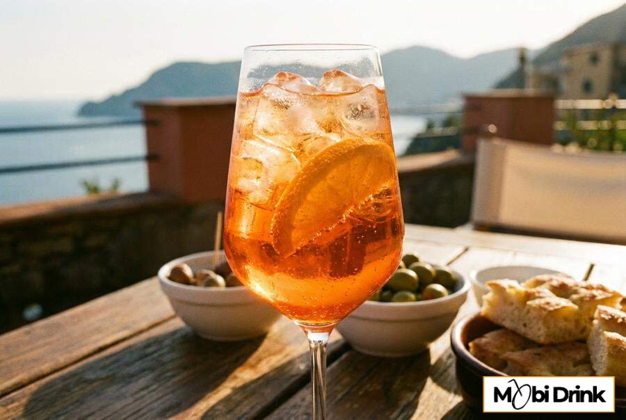 Aperol Spritz w kieliszku z pomarańczą