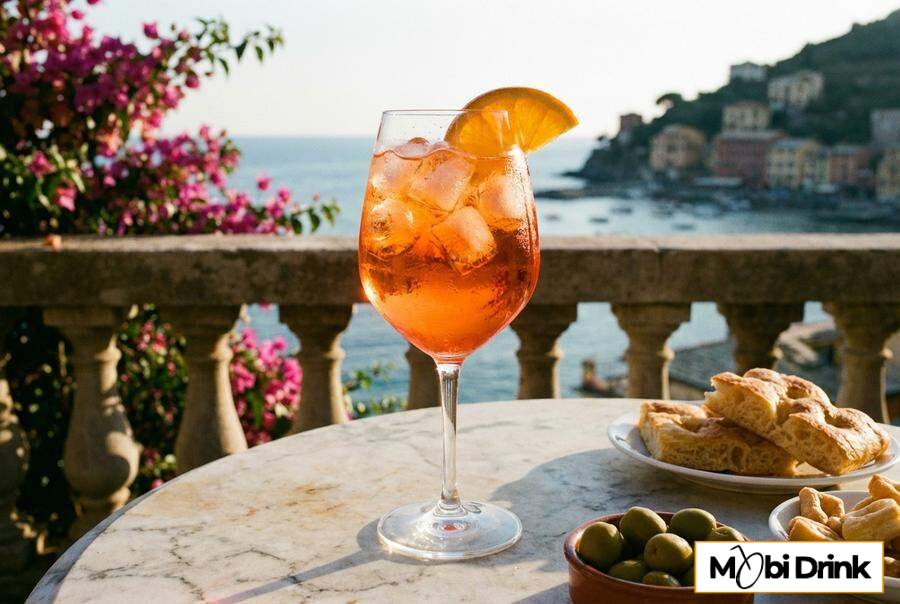 Aperol Spritz w kieliszku z pomarańczą