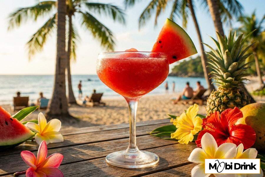 Czerwone arbuzowe daiquiri z kawałkiem owocu