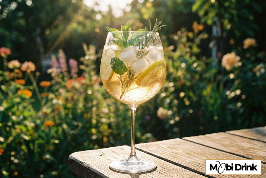 Letni Balkan Spritz w kieliszku z lodem