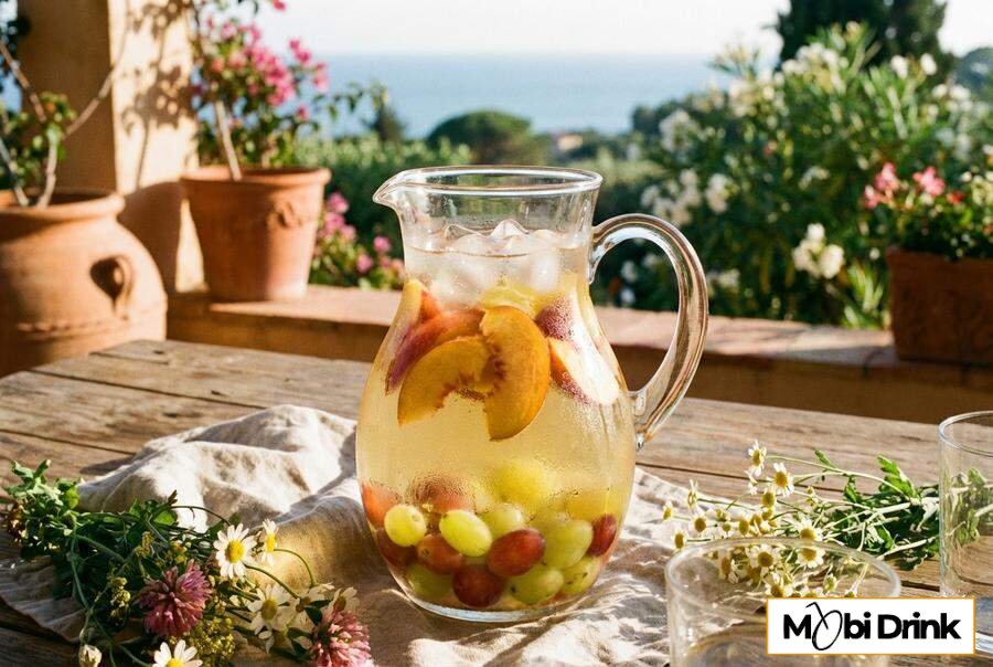 Biała sangria z owocami w dzbanku