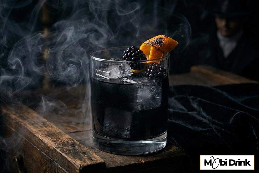 Ciemny drink Black Magic z owocami