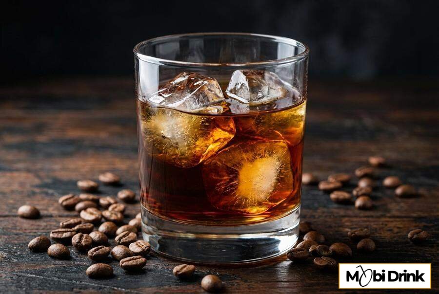 Szklanka z drinkiem Black Russian na lodzie