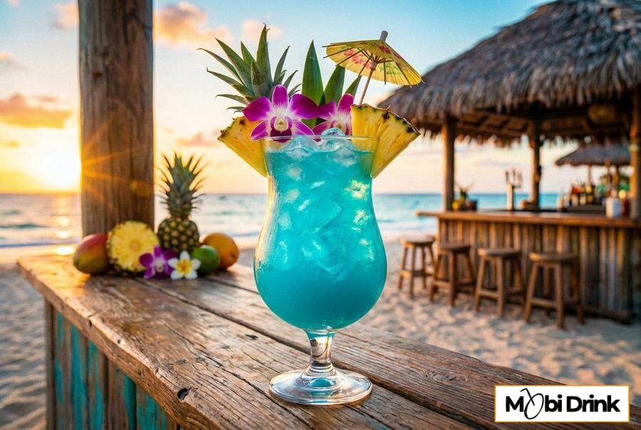 Niebieski drink Blue Hawaii z rumem kokosowym