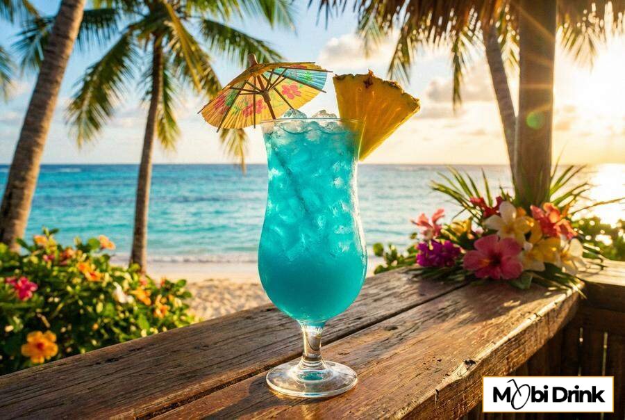 Niebieski drink blue hawaiian z likierem malibu