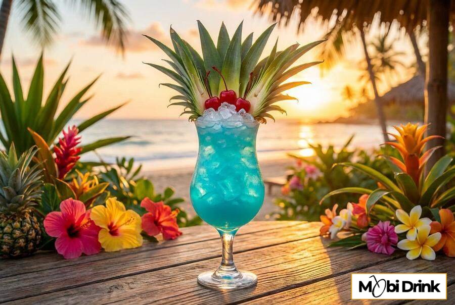 Niebieski drink Blue Hawaiian z ananasem