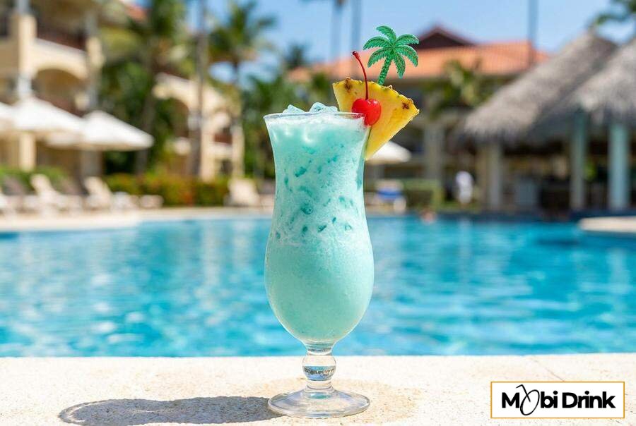 Niebieski drink Blue Hawaiian z parasolką