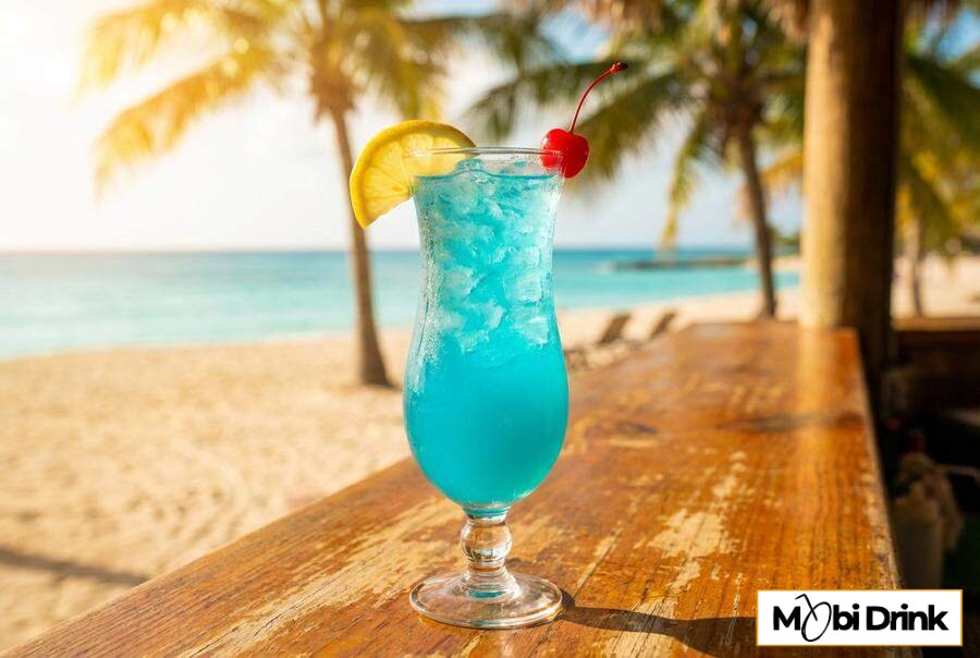 Niebieski drink Blue Lagoon z cytryną