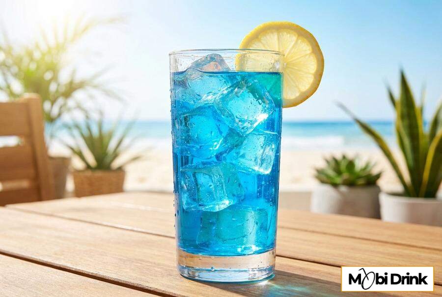 Niebieski drink Blue Lagoon z cytryną