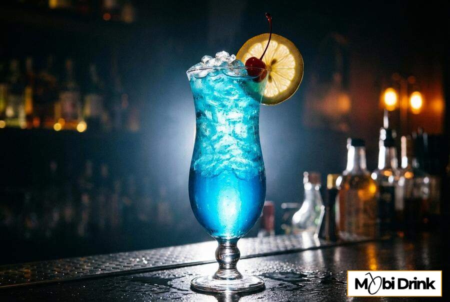Niebieski drink Blue Lagoon z lodem