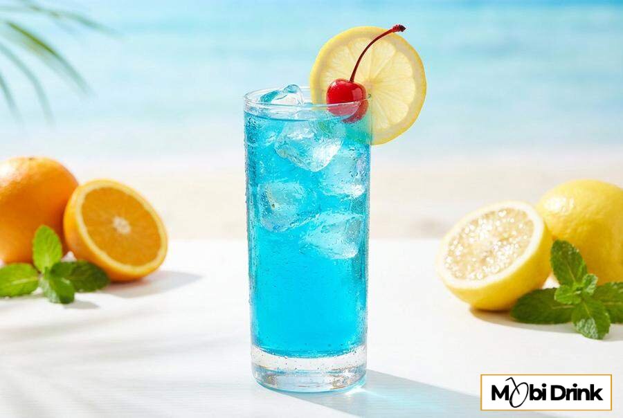 Niebieski drink Blue Lagoon z lodem