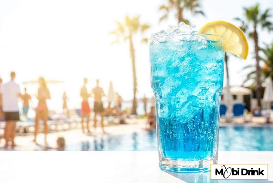 Niebieski drink Blue Lagoon z cytryną
