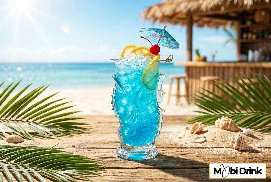 Niebieski drink Blue Lagoon z lodem