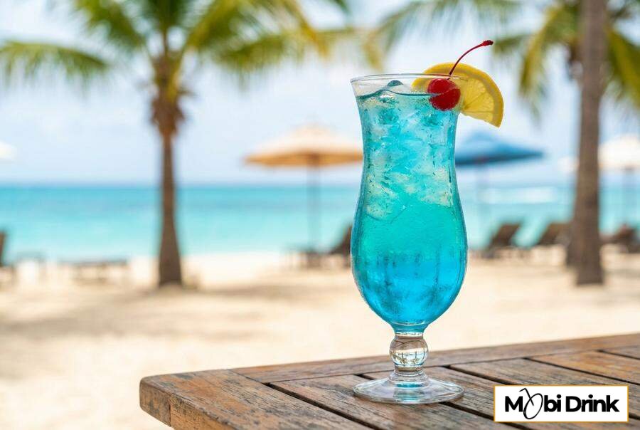 Niebieski drink Blue Lagoon z dekoracją