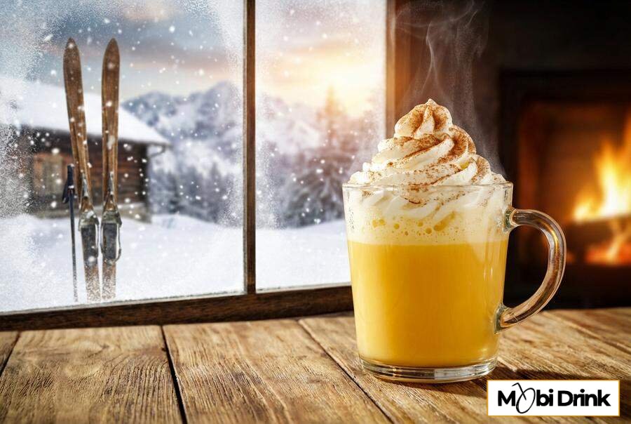 Rozgrzewający drink Bombardino z bitą śmietaną na zimę