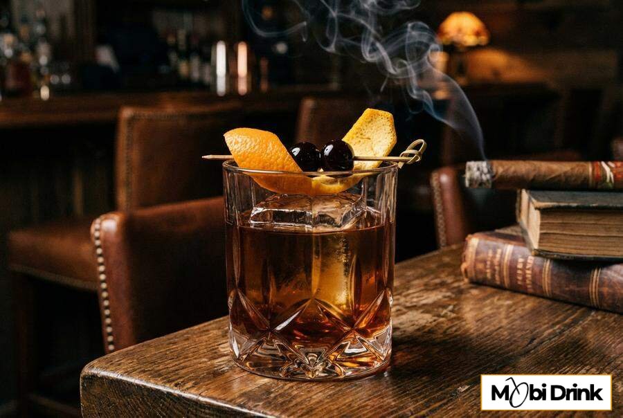Klasyczny Brandy Old Fashioned na dużej kostce lodu