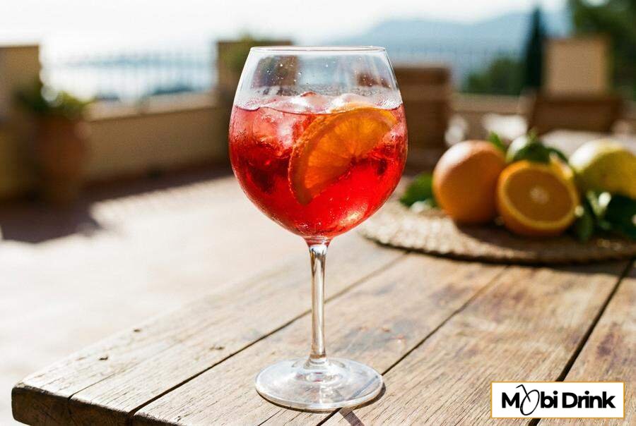 Czerwony Campari Spritz w kieliszku do wina