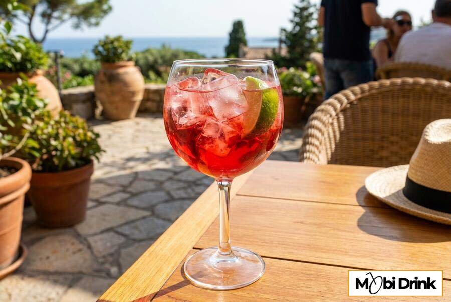 Campari Tonic w dużym kieliszku z limonką