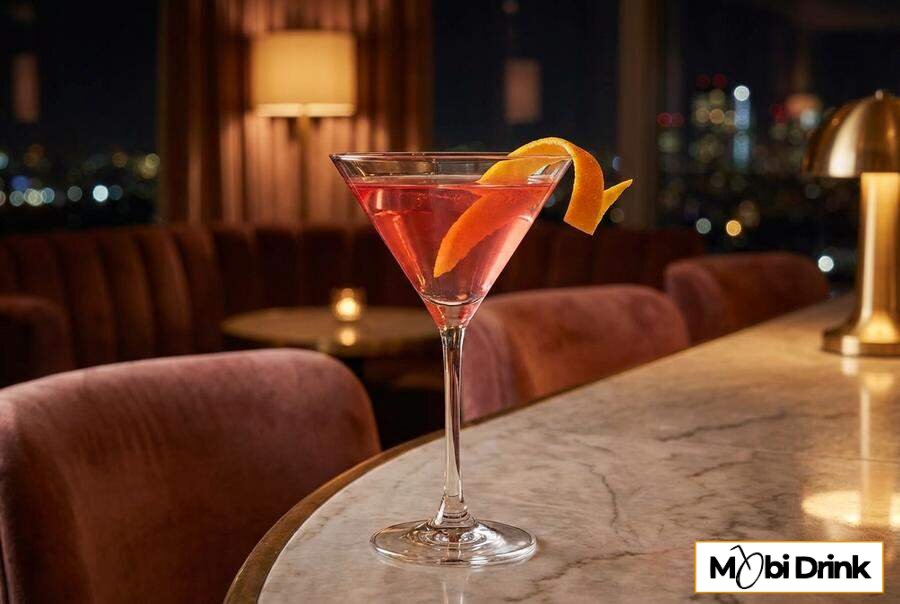 Różowy Cosmopolitan w kieliszku martini