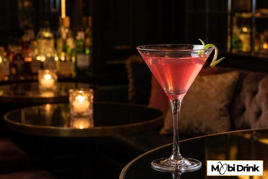 Różowy cosmopolitan w kieliszku do martini