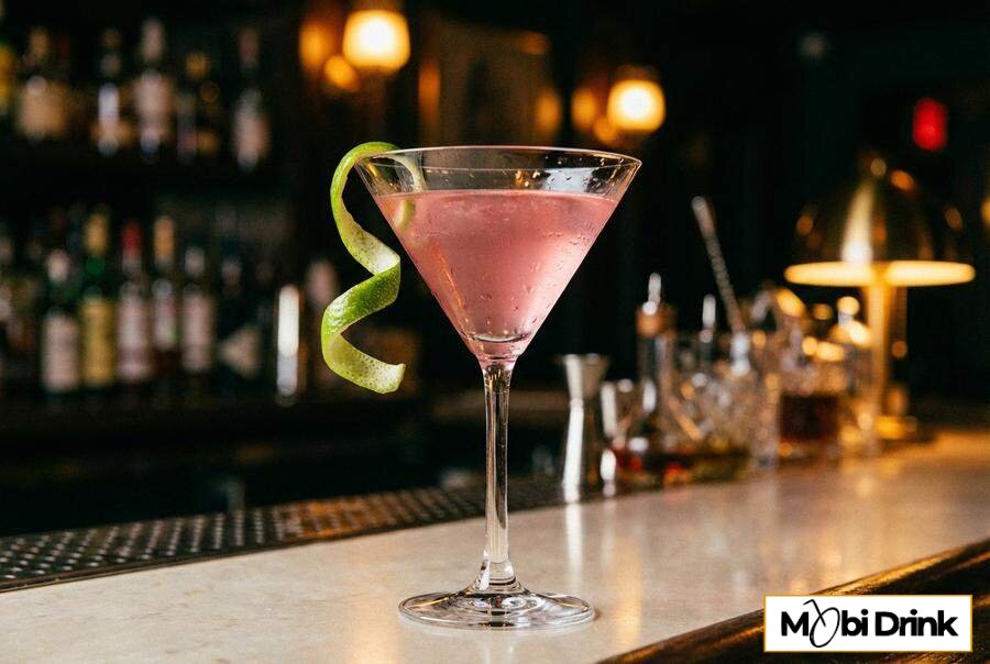 Różowy drink cosmopolitan w kieliszku martini