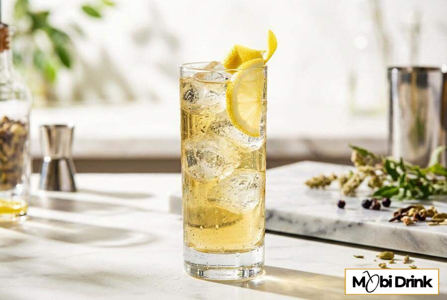 Klasyczny drink Beton z tonikiem i cytryną w wysokiej szklance