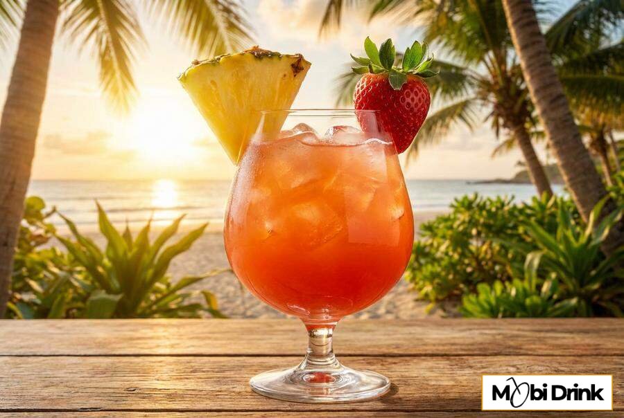 Słodki drink truskawkowy z sokiem ananasowym
