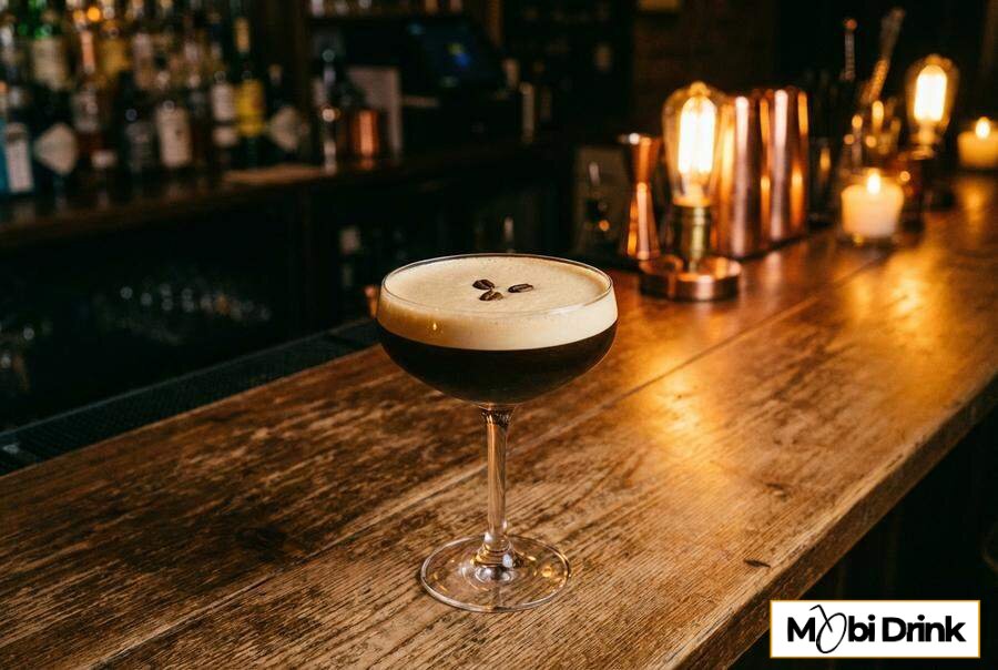 Kieliszek Espresso Martini z pianką i ziarnami kawy