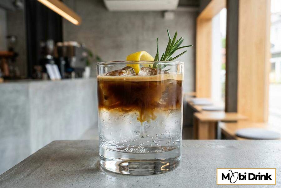 Warstwowe espresso tonic z lodem i cytryną