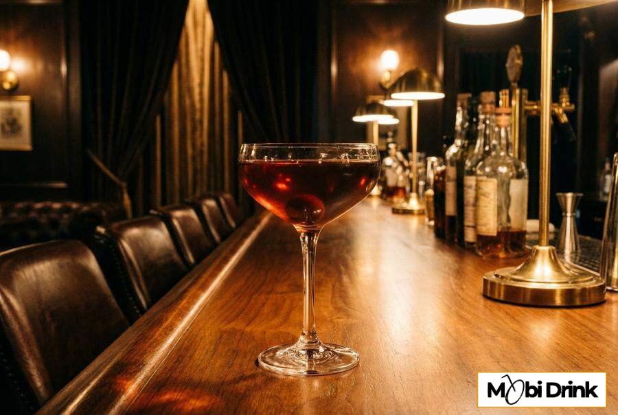 Elegancki drink Gentleman Manhattan z wisienką