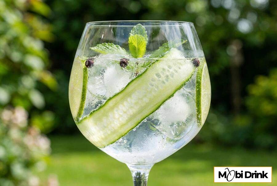 Gin z tonikiem i świeżym zielonym ogórkiem
