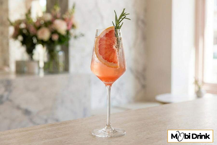 Różowy drink Grapefruit Metaxa Fizz z rozmarynem