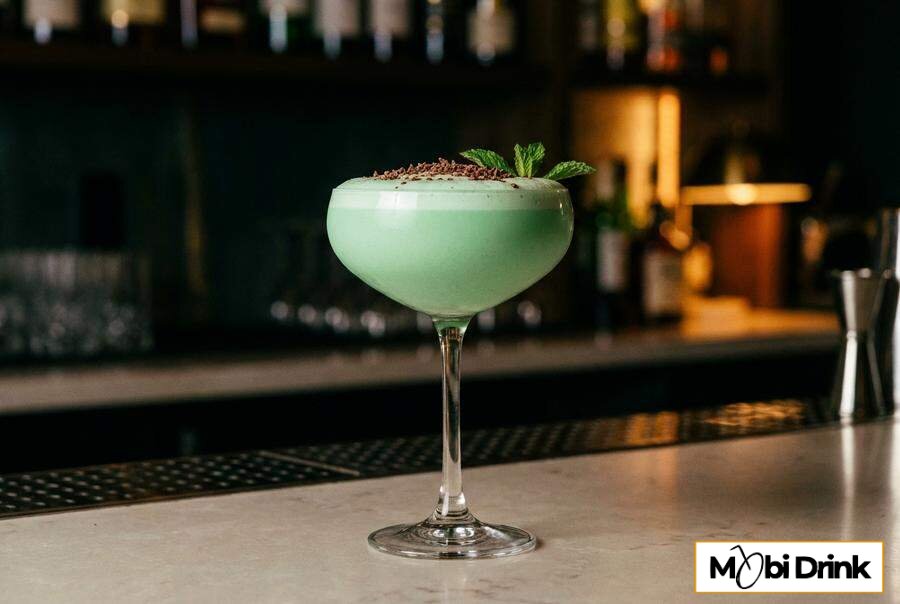 Kremowy zielony drink Grasshopper z wiórkami czekolady