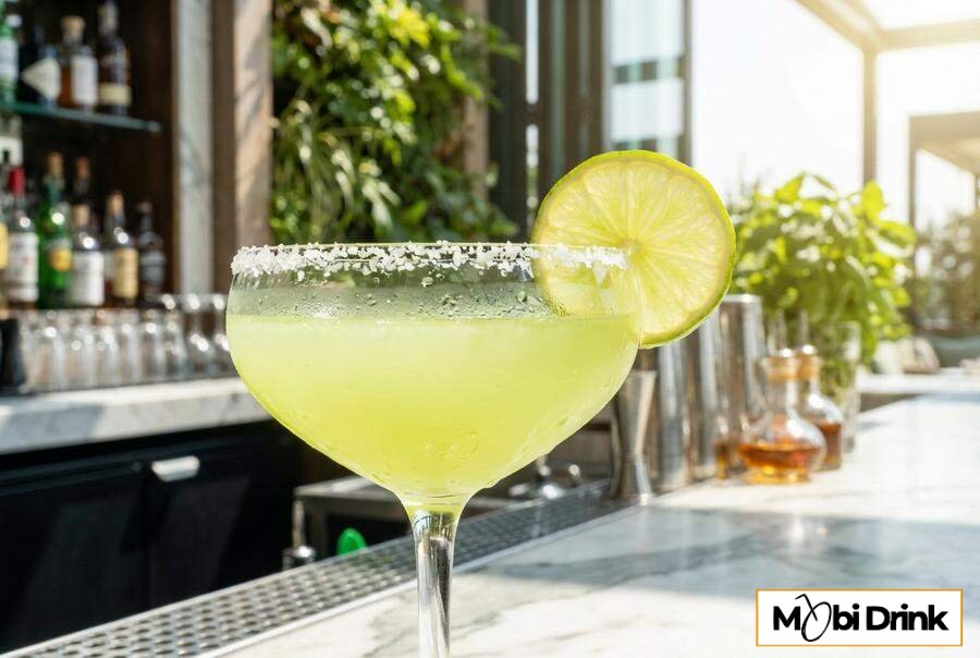 Koktajl Margarita z solą na brzegu kieliszka i limonką