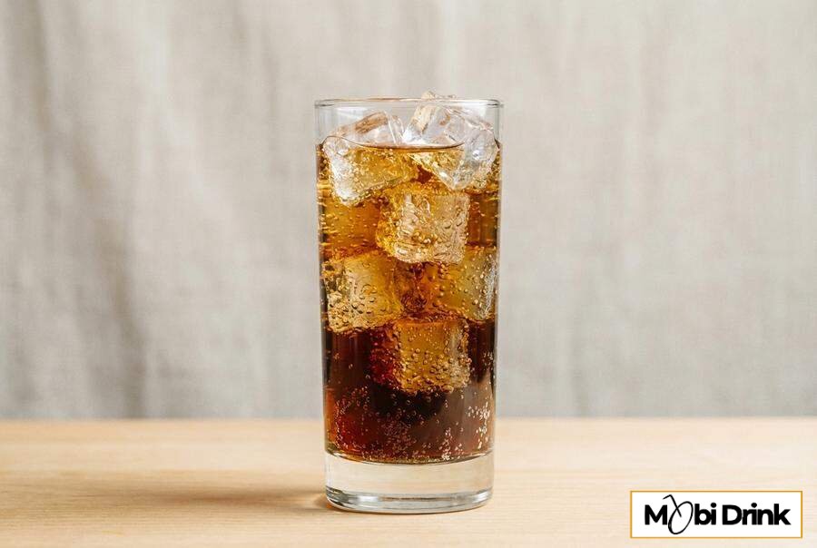 Klasyczny drink whisky z colą w wysokiej szklance z lodem