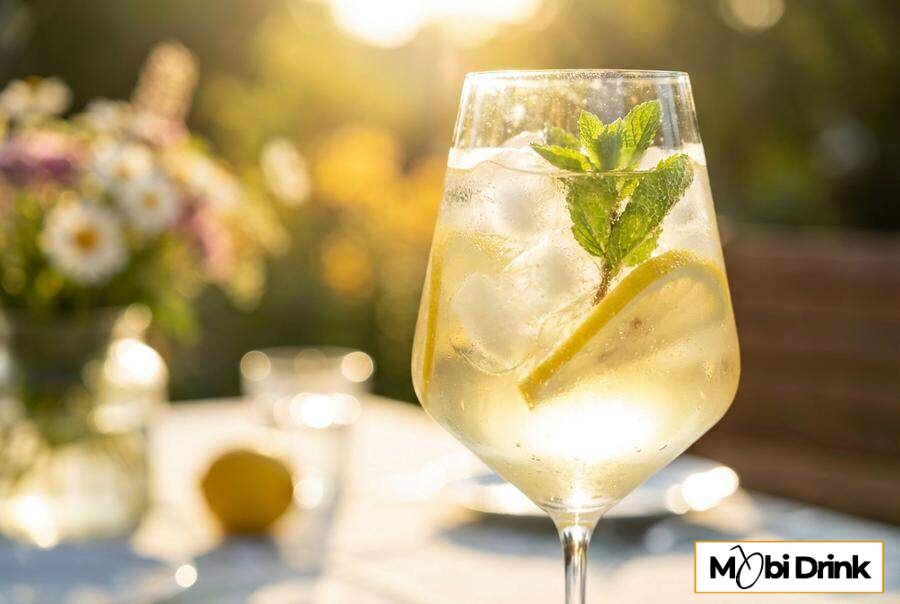 Orzeźwiający drink Lemon Spritz w kieliszku do wina