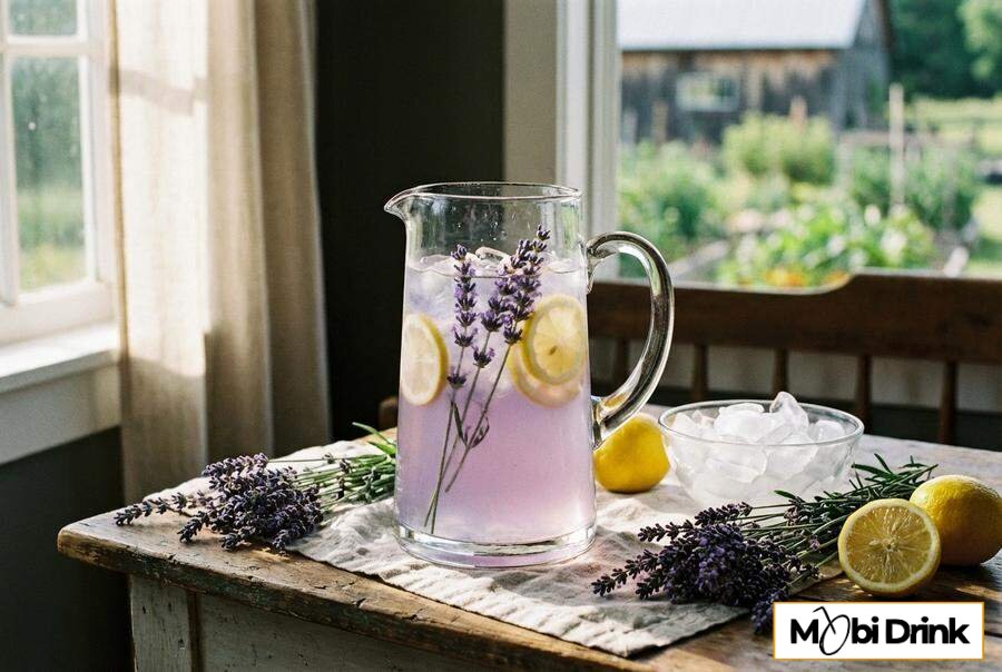 Fioletowa lemoniada lawendowa z cytryną.