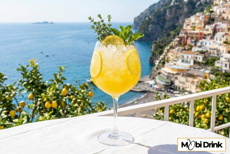 Żółty drink Limoncello Spritz z cytryną