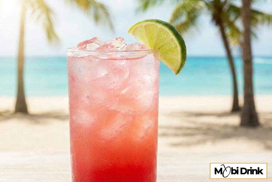 Czerwony drink Malibu Bay Breeze z lodem