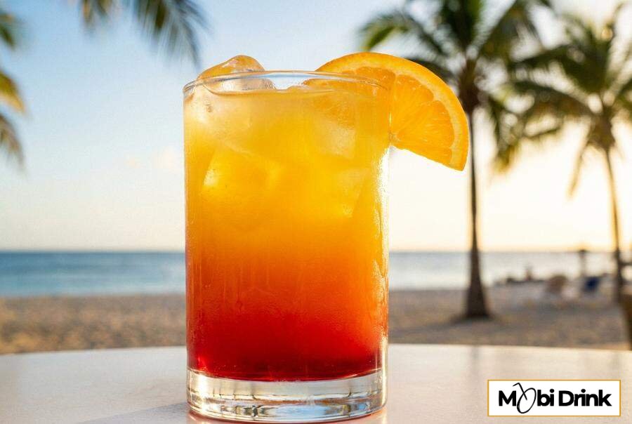 Warstwowy drink Malibu Sunrise z pomarańczą
