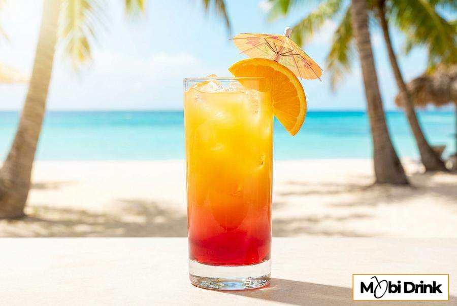 Warstwowy drink Malibu Sunrise z pomarańczą