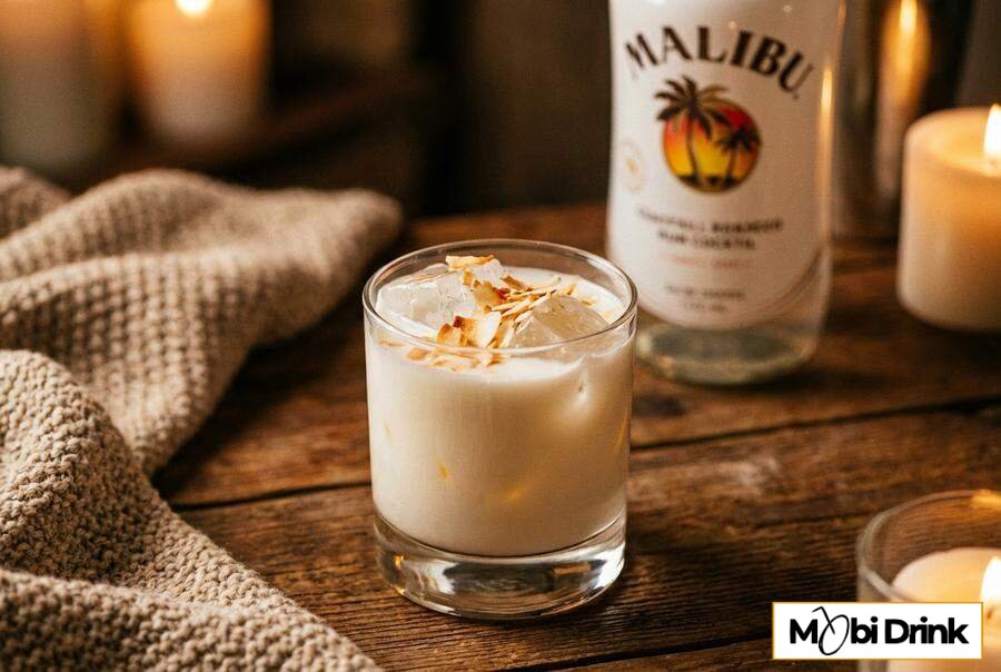 Słodki drink Malibu z mlekiem i kokosem