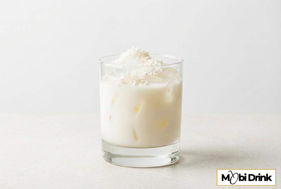 Kremowy drink malibu z mlekiem i wiórkami
