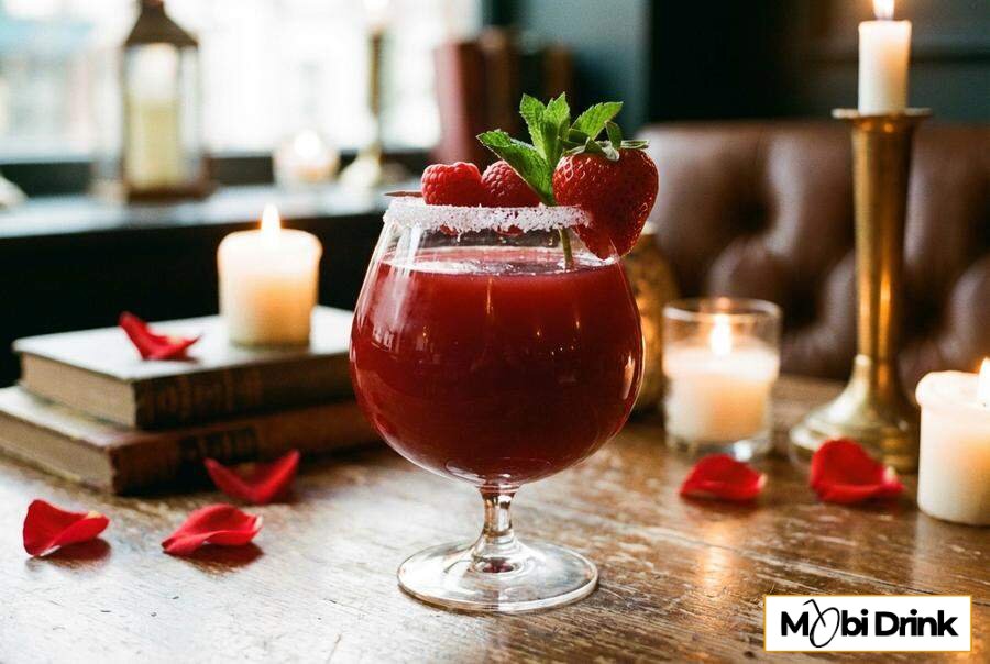 Słodki czerwony drink walentynkowy z malinami