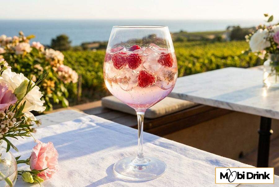 Musujący drink z prosecco i nalewką malinową w kieliszku