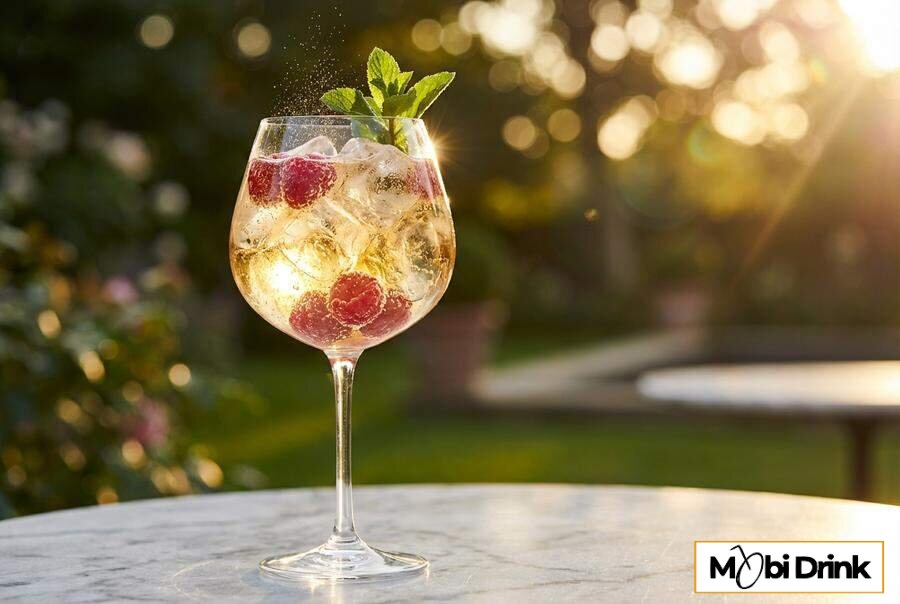 Orzeźwiający Malinowy Spritz z prosecco w kieliszku