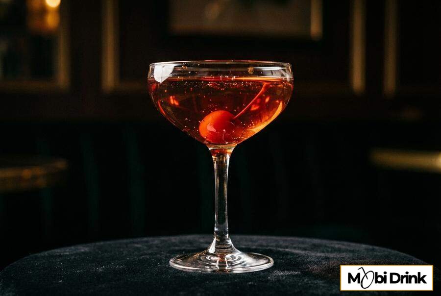 Elegancki koktajl Manhattan w kieliszku na nóżce