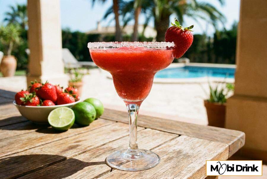 Mrożona Margarita truskawkowa w ozdobnym kieliszku
