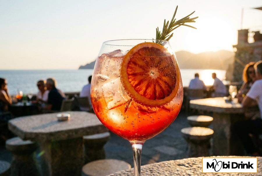 Czerwony drink Martini Fiero Spritz z pomarańczą